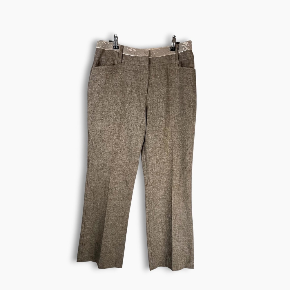Lauren Ralph Lauren Brown Herringbone Lace Trim Straight Leg Dress Pants Womens